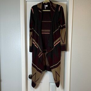 Womens Southwestern Design Cardigan with Hoodie. Size M.